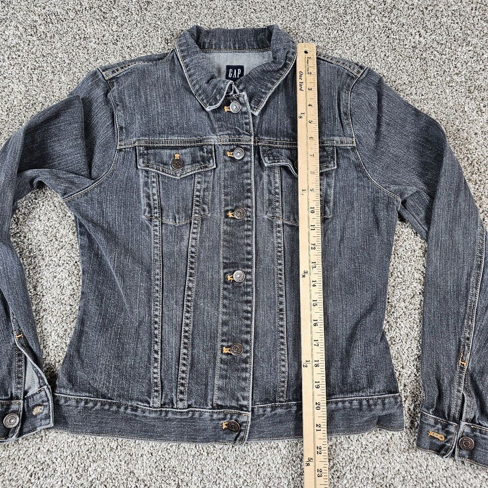 Vintage Gap Denim Jacket Womens Youth Medium Black Stretch Trucker Y2K Button - Picture 7 of 9